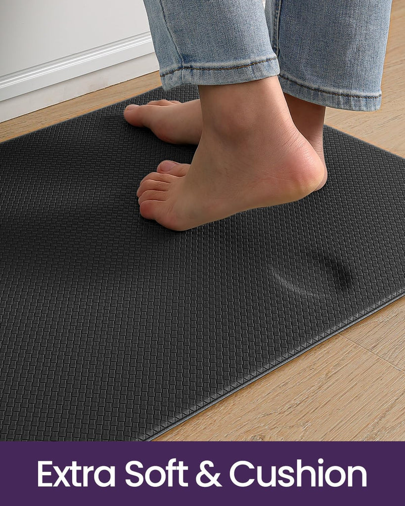 Kitchen Floor Mats Cushioned Anti Fatigue Runner, 17x29+17x59 Black | Set of 2, Waterproof Soft Comfort Rug, Memory
