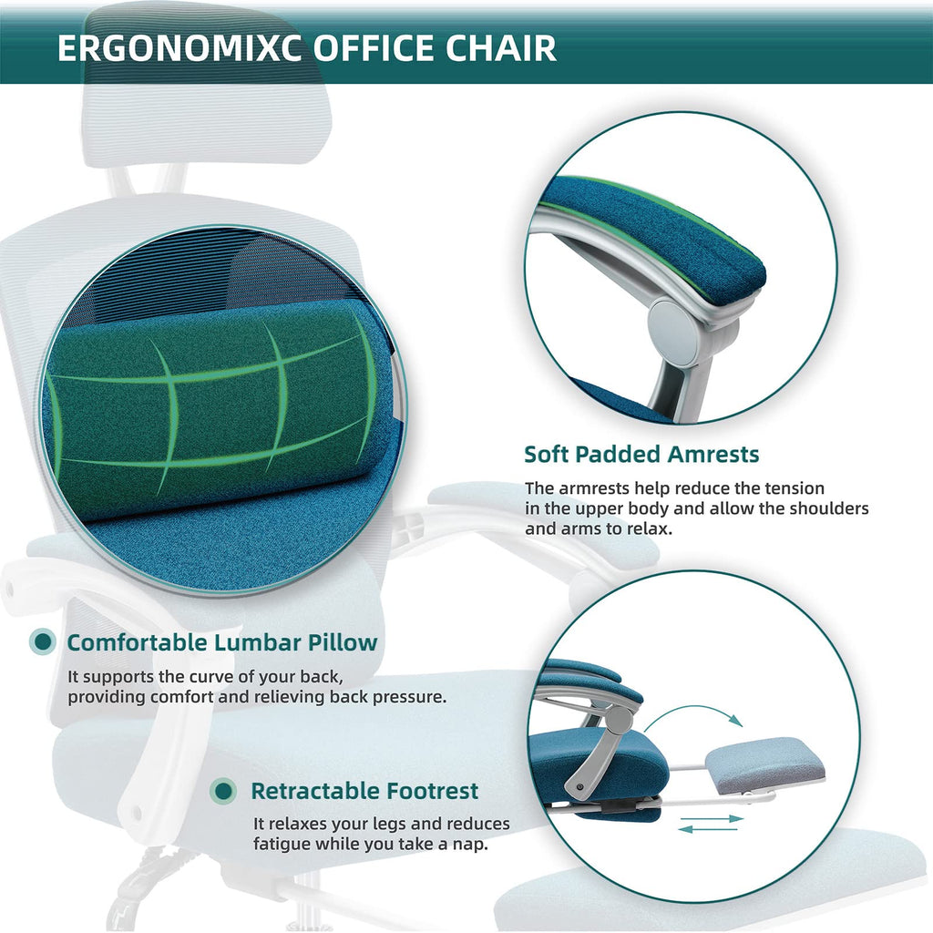 Ergonomic Gaming Chair with Footrest, Mesh Computer Office Chair