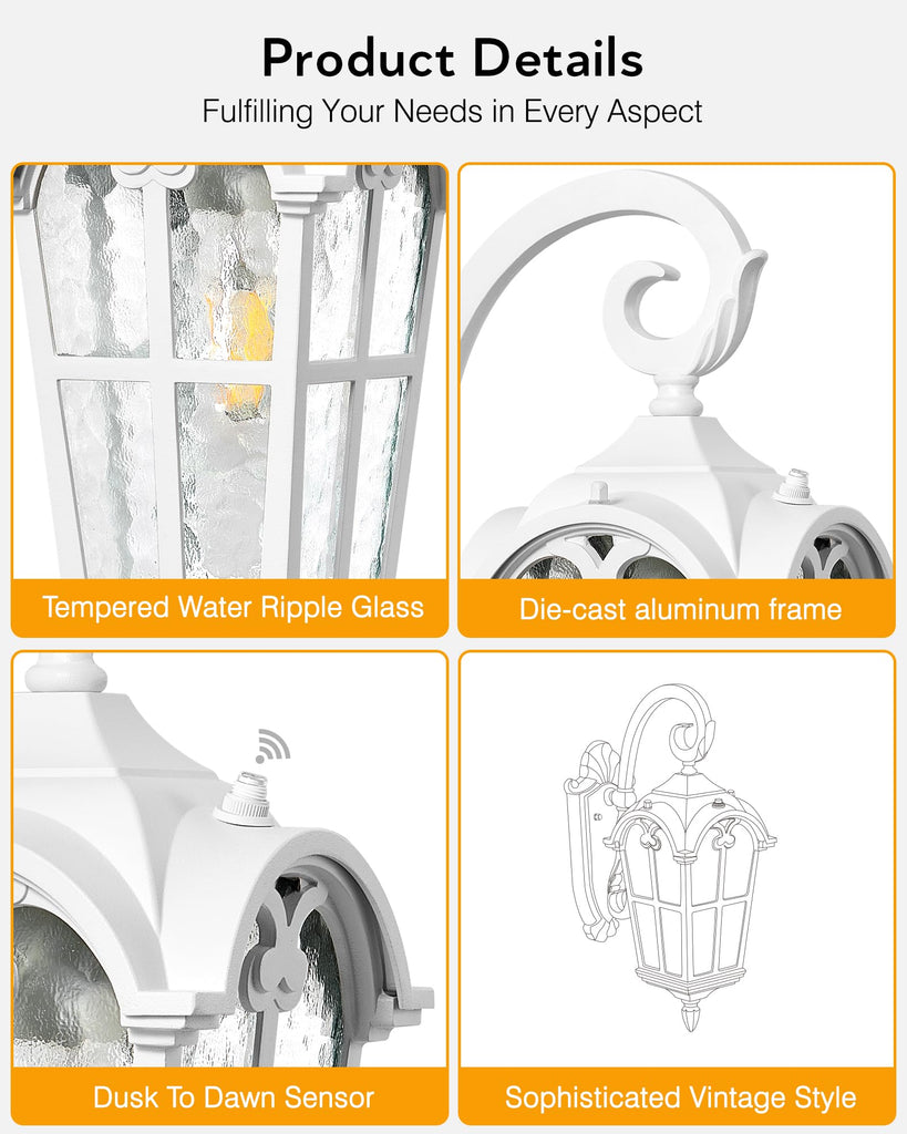 White Porch Lights Outdoor, Dusk to Dawn Light Fixtures Wall Mount
