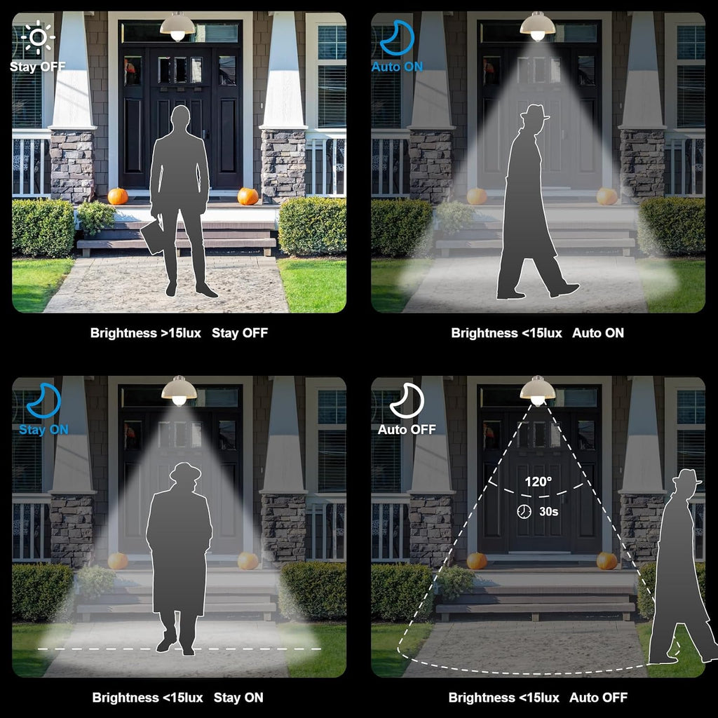 Motion Sensor Light Bulbs Indoor Outdoor 60 Watt 6000K, 2 Pack