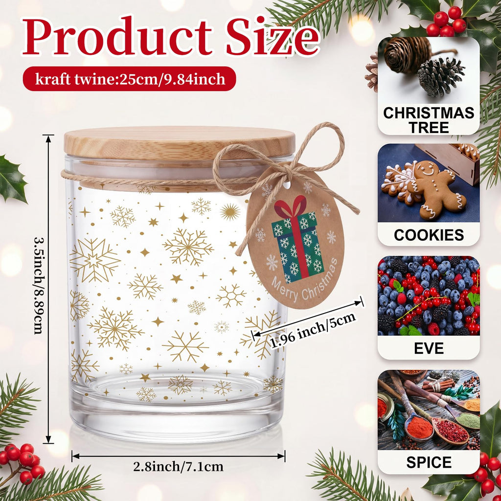 12 Pcs Christmas Candle Glass Jars with Lid, 7 oz, Gold Snowflake