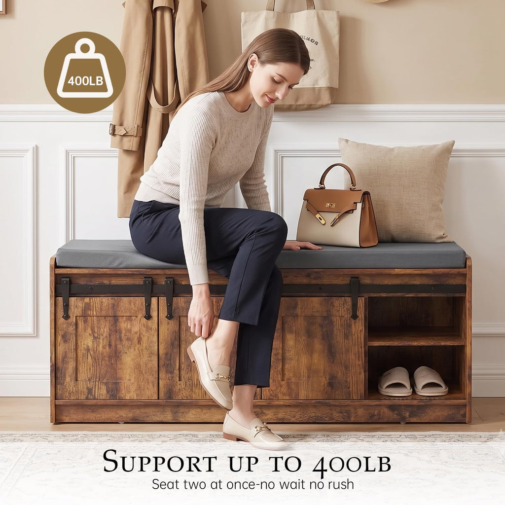 42" Farmhouse Shoe Storage Bench, Rustic Brown, 2pc