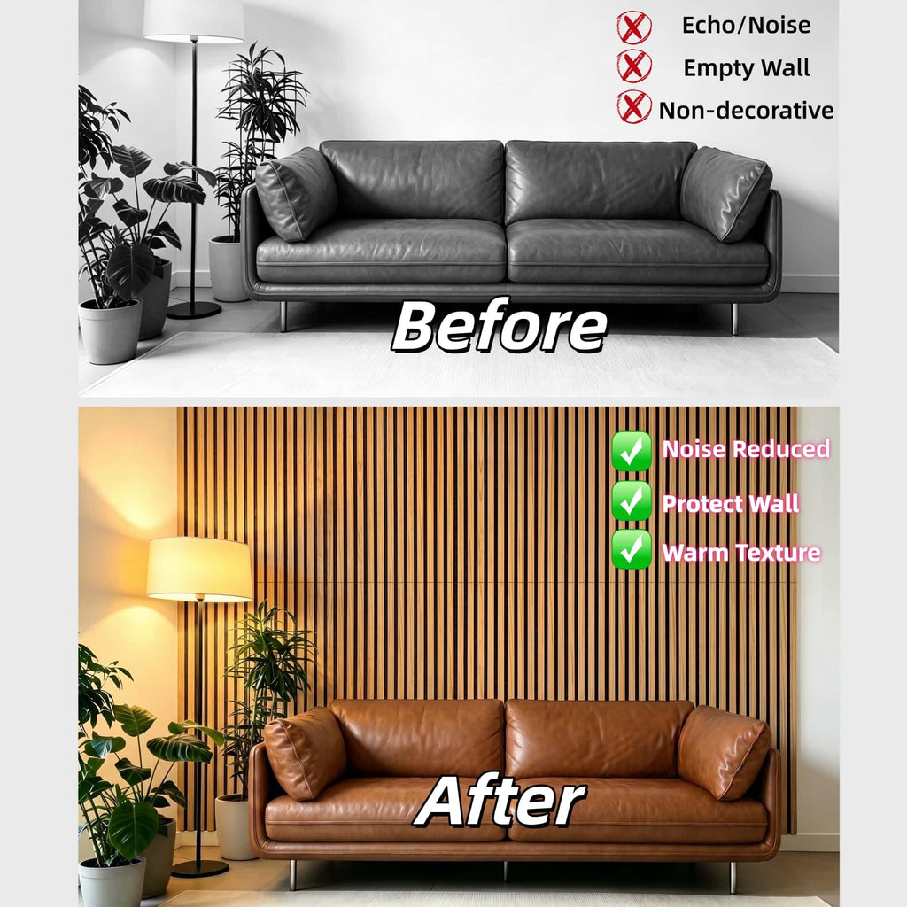 3D Wood Slat Acoustic Wall Panels, 4 Pack,Wall Decor,Warm Oak