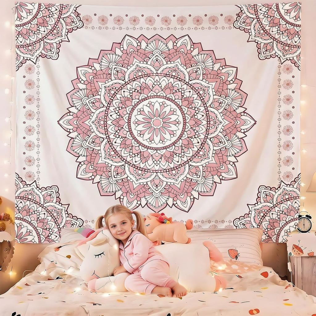 Pink Mandala Tapestry Aesthetic, Boho Art Large Wall Hanging