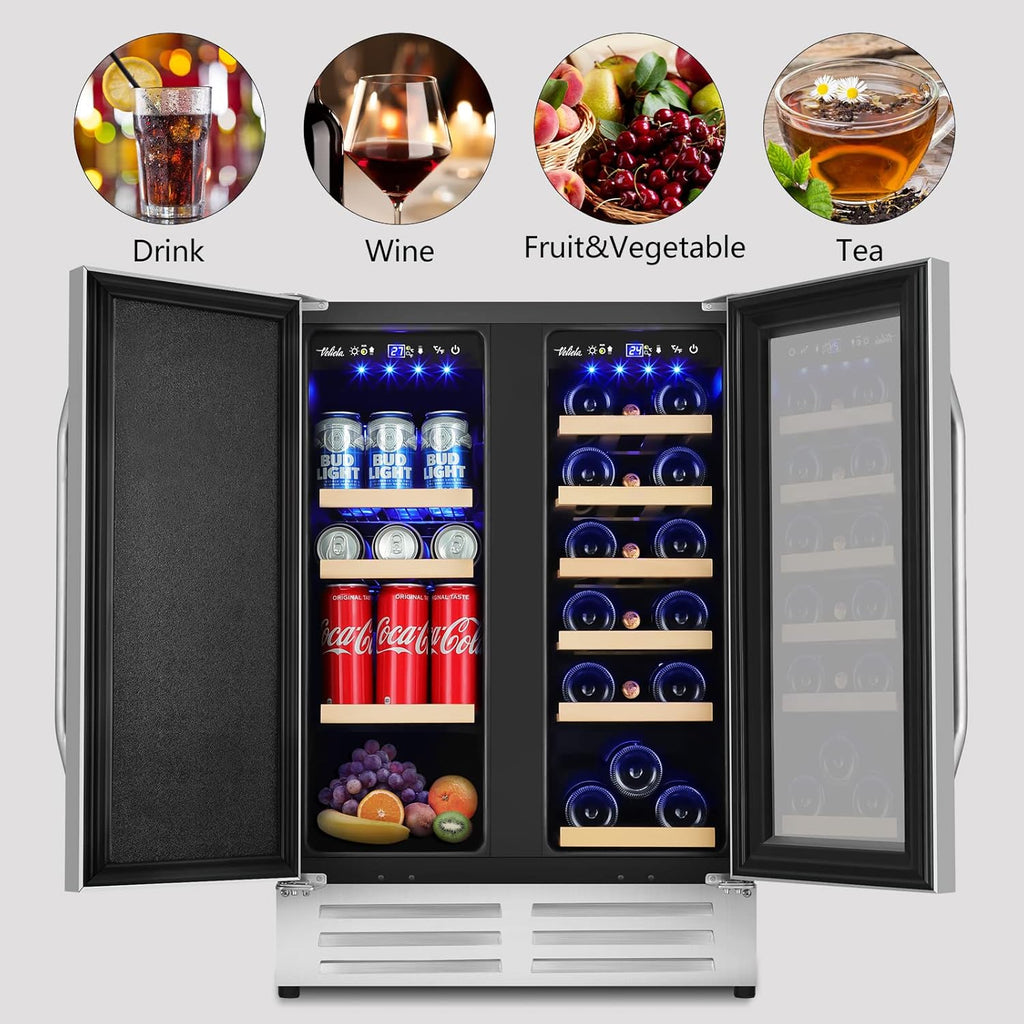 Wine and Beverage Refrigerator,24 Inch Dual Zone Wine Beverage Cooler, Built
