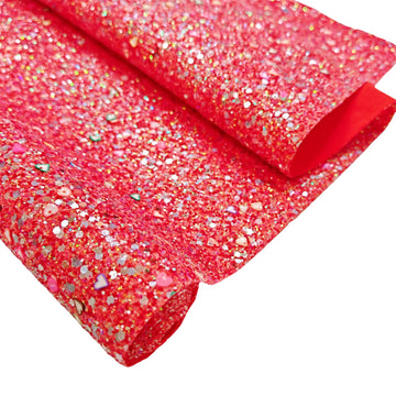 Red Hearts Chunky Glitter Faux Leather Roll 52" x12", Thick Glitter Vinyl Fabric for Bulk DIY Bow Earring & Accessory