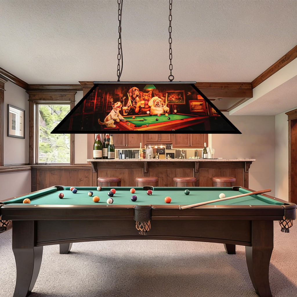 Tiffany Pool Table Lights Hanging Over Pool Table