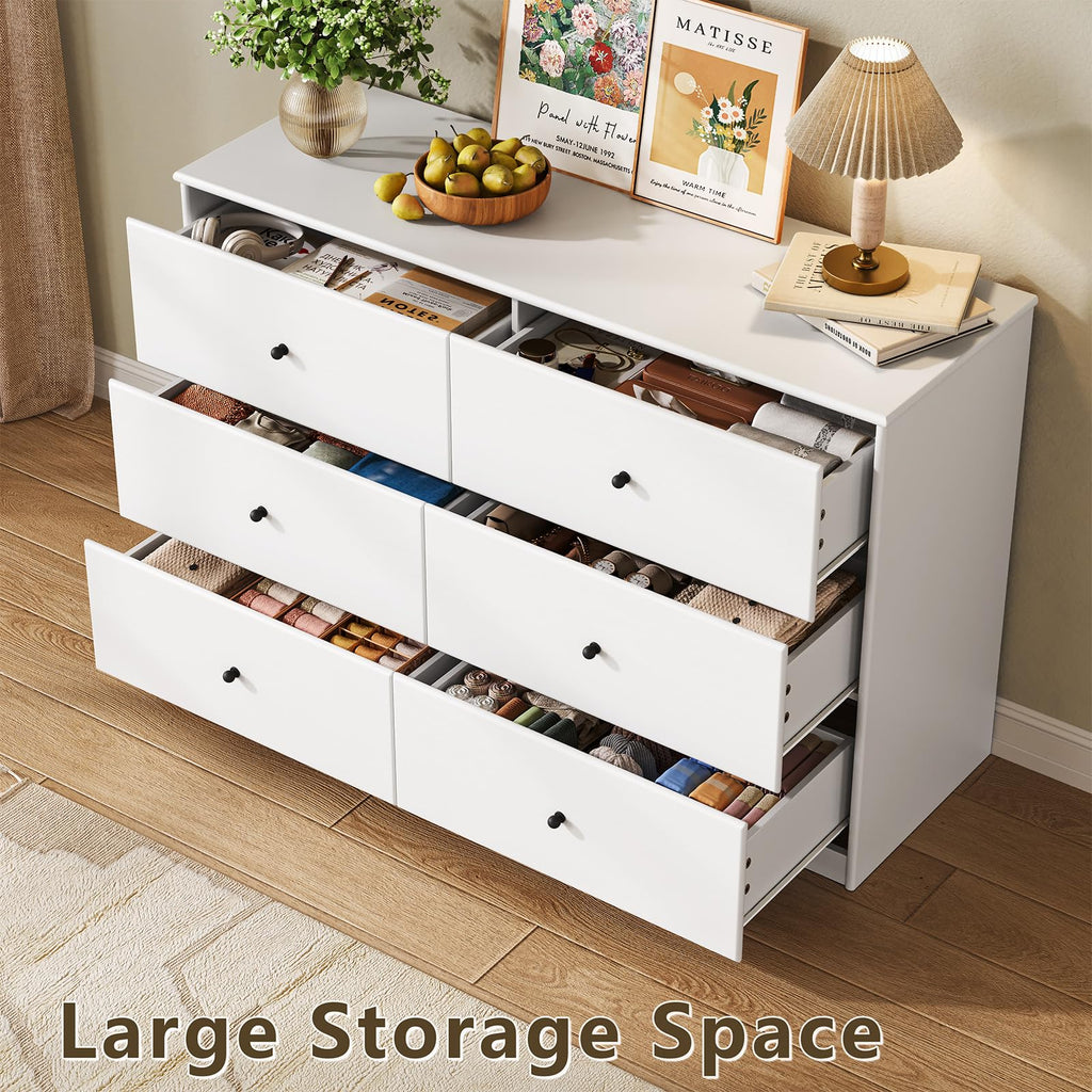 6 Drawer, 47.2" Wide, White