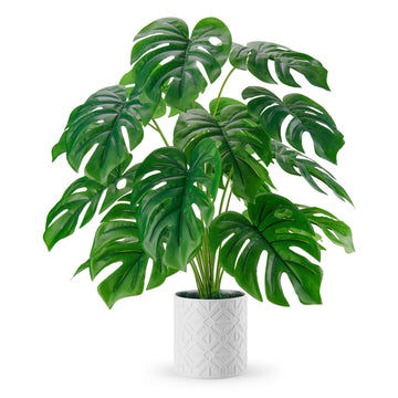 26" Fake Plants, Monstera Plant in White Boho Pot Decor