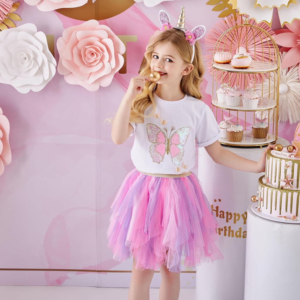 Girls Rainbow Flower Tulle Skirt Toddler Tutu Girls Clothes