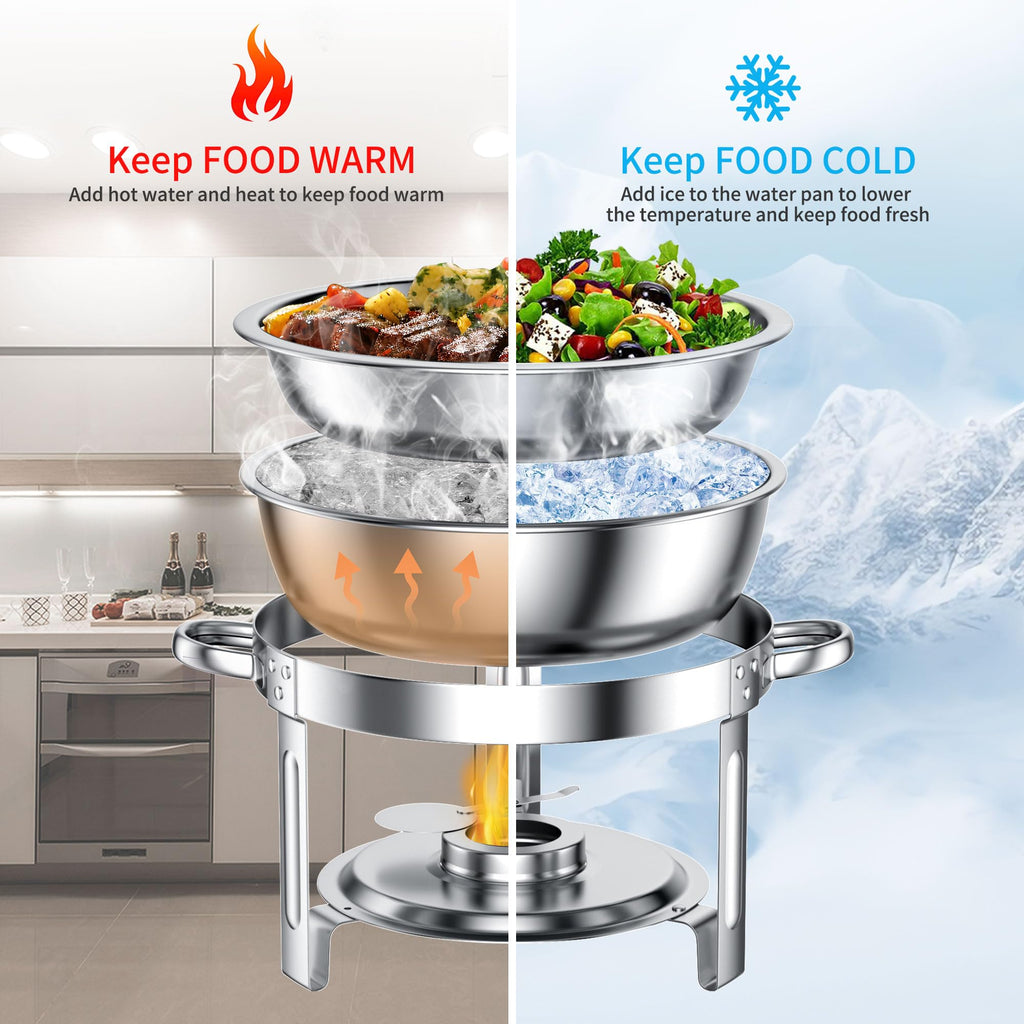 Chafing Dishes for Buffet Set: Round Catering Food Warmer with Lids