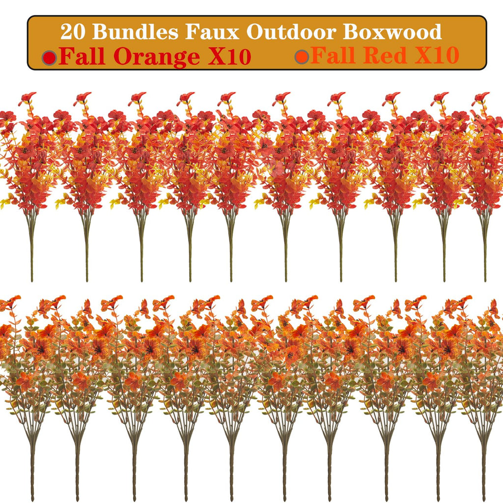20 Bundles UV Resistant Artificial Fall Flowers Outdoor - Fake Autumn Plants for Thanksgiving Porch, Pumpkin Decor