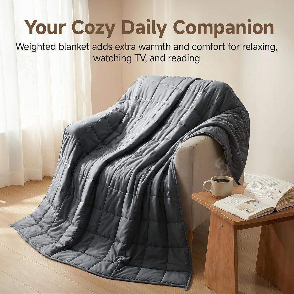Weighted Blanket 17 lbs with Glass Beads, Dark Grey | Breathable Heavy Blanket, Soft Polyester Fabric, All Season