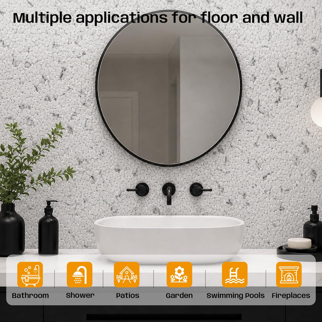Pebble Tile for Shower Floor, 12"X12" Pebble Mosaic Tile, 8 Sheets