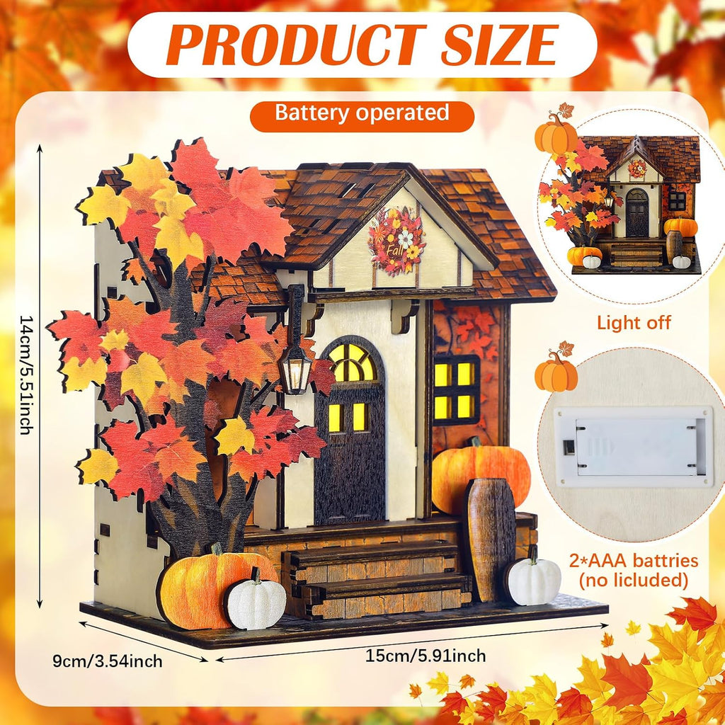 Wooden Lighted Thanksgiving Village House Tabletop Decoration Handcrafted Wood Autumn Harvest Sign Battery Operated