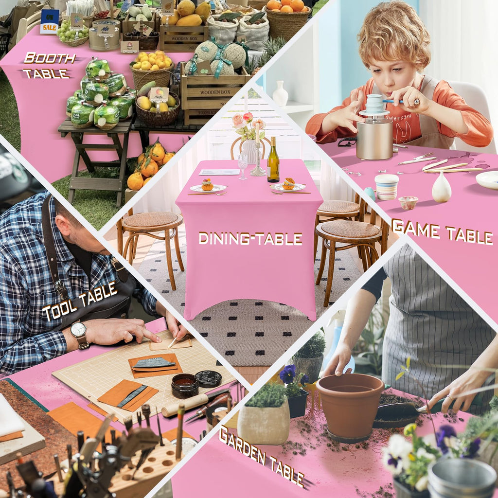 Table Cloth 2 Pack Pink 6FT Spandex Tablecloth for Rectangle Table Fitted Table Cloths Stretch Covers Washable