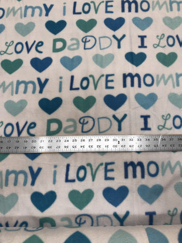 Assorted Anti-Pill Fleece Fabric by The Yard (I Love Mommy/Daddy Blue)