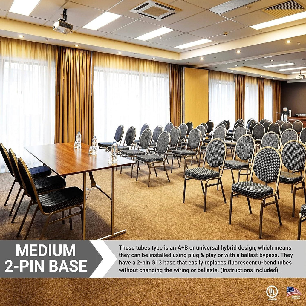 T8 U Bend LED Tube Light Hybrid Type A+B Shatterproof Plug & Play or Ballast Bypass 15W (32W Equivalent) 1900 Lumen