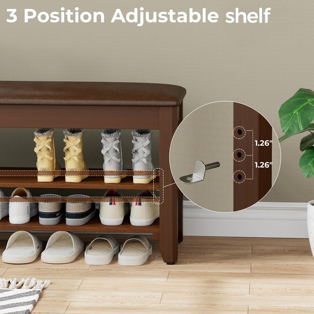 39.4" Wide Solid Wood Shoe Rack Bench with Flip-Top Storage