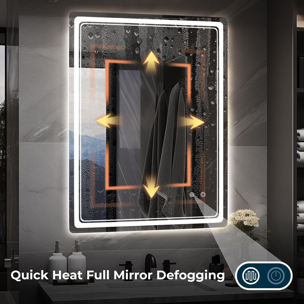 LED Bathroom Mirror with Lights, 28'' x 36'' Led Bathroom Vanity Mirror for Wall with Front and Backlit, Anti Fog