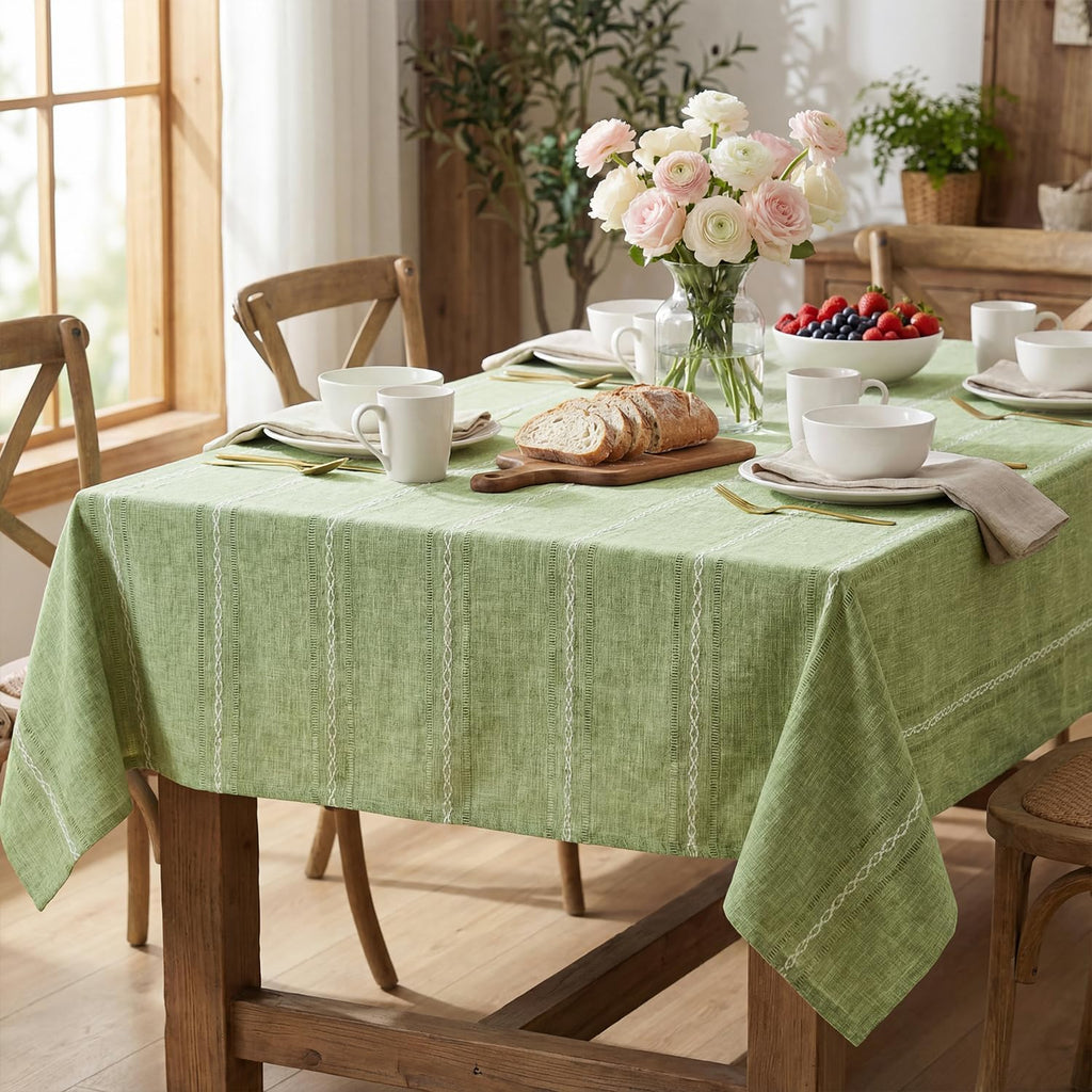 Sage Green Cotton Blend Tablecloth 60×84 Inch Rectangular, Farmhouse Style, Wrinkle Resistant Washab