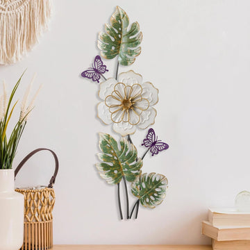 3D Metal Wall Decor 23 X 8 Inch, Flower, Butterfly and Leaves