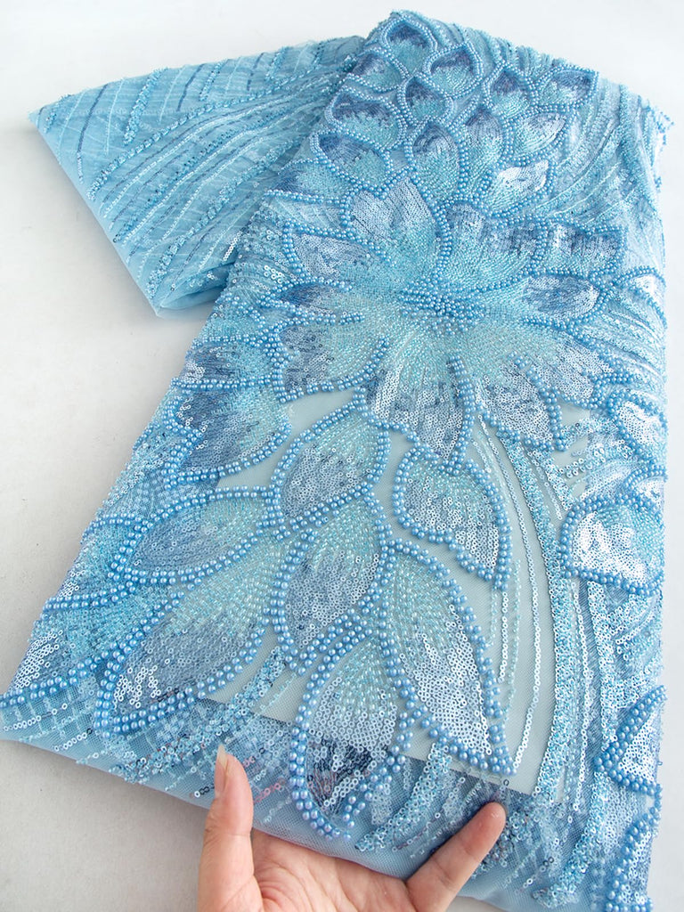 African Lace Fabric 5 Yards, French Jacquard Embroidery Floral Mesh Lace Fabric for Daily/Party/Wedding Sewing