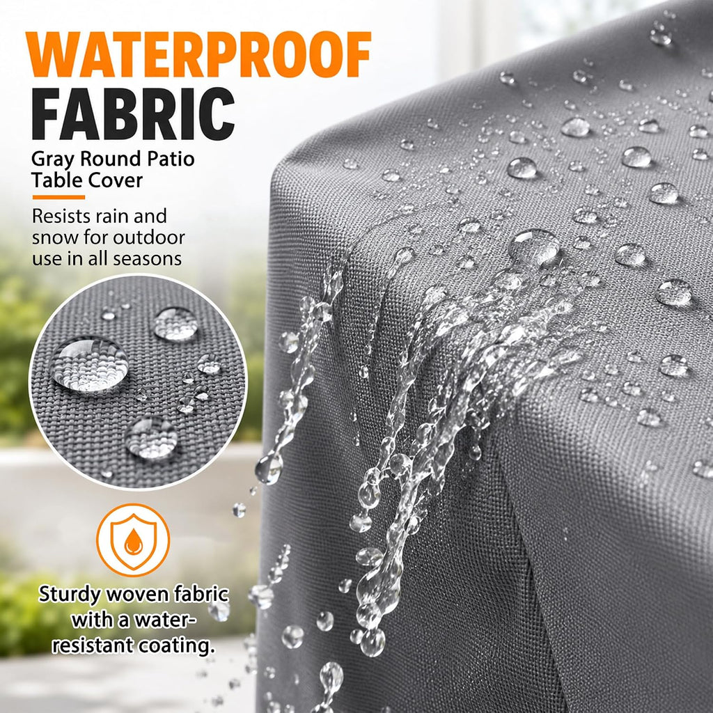 Round Patio Table Cover Zipper Outdoor Furniture Cover Waterproof | Fully Enclosed, Zipper Bottom, 4 Air Vents, 84"D