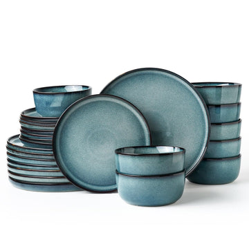 Stoneware Dinnerware Sets for 8, Reactive Glaze, Pale Blue