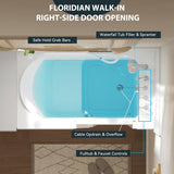 Floridian 55" x 33" Walk-in Bathtub with Right-Side Door Opening and Quick Fill and Drain System, Rectangular Soaking