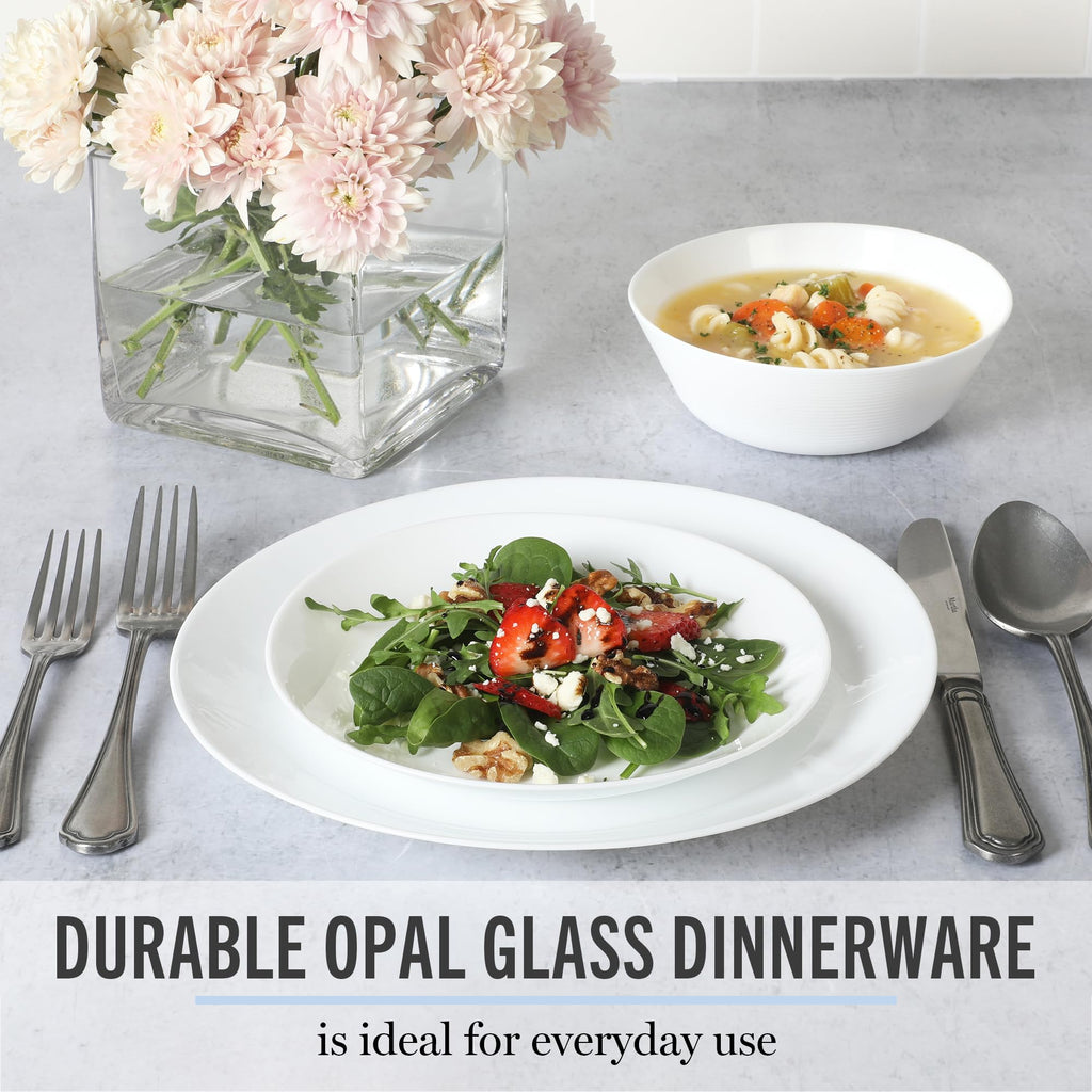 Opalton 18-Piece Dinnerware Set - Chip and Break Resistant Opal Glass Plates and Bowls, Lightweight White Dinner Set