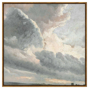 Square Framed Canvas Wall Art, Vintage Nature Wall Decor, Sky Clouds Sunset Wall Art Prints, Classical Retro