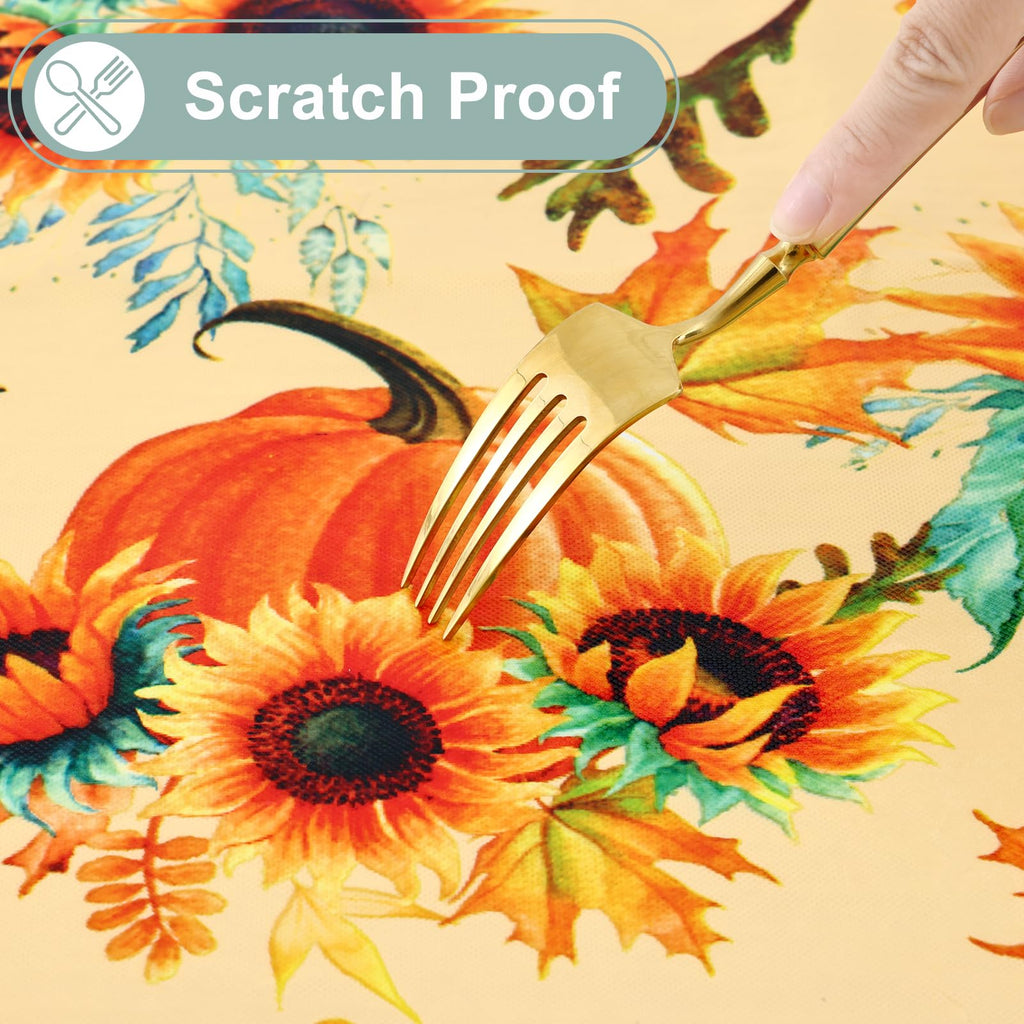 Rectangle Waterproof Vinyl Table Cloth, Wipeable Tablecloth with Flannel Backing, Plastic Table Cover for Fall