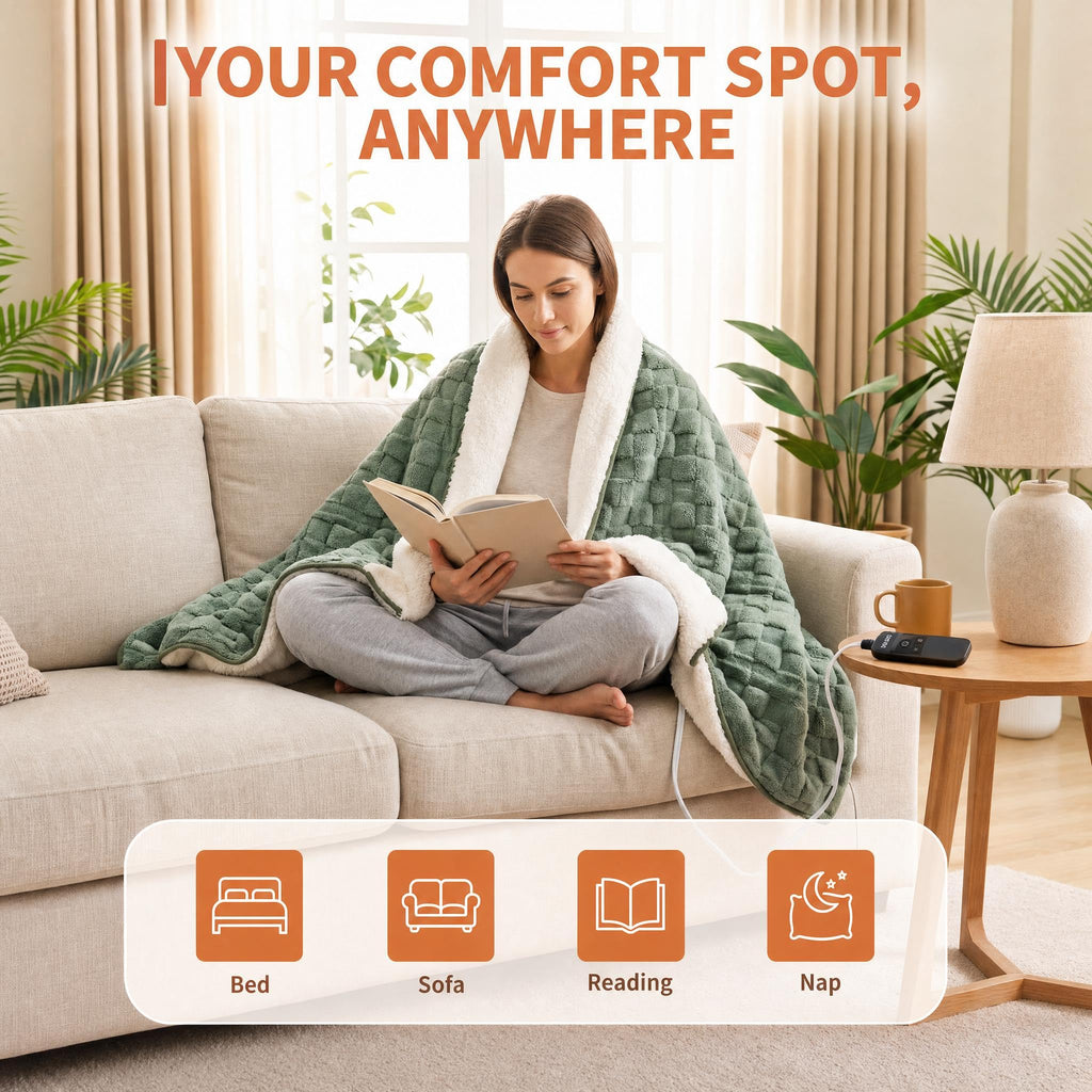 Heated Weighted Blanket for Adults, 15 lbs Weighted Beads, 50"×60"