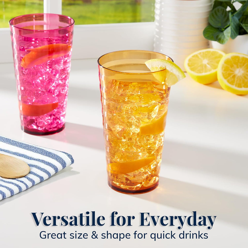 Splash [Set of 16] 18 ounce Plastic Stackable Water Tumblers in Jewel Tone Colors Value Set of Drinking Cups