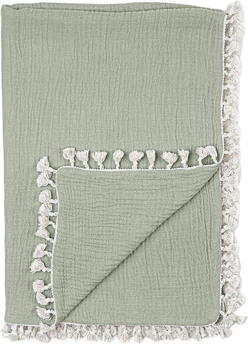 Green Muslin Baby Blanket, Layer Cotton Baby Swaddle, Soft Cotton Lightweight Nursery and Stroller Blanket for Baby