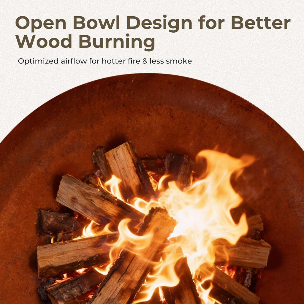 Fire Pit for Outside Wood Burning, 35.5 Inch Large Round Firepit Bowl Outdoor and Patio