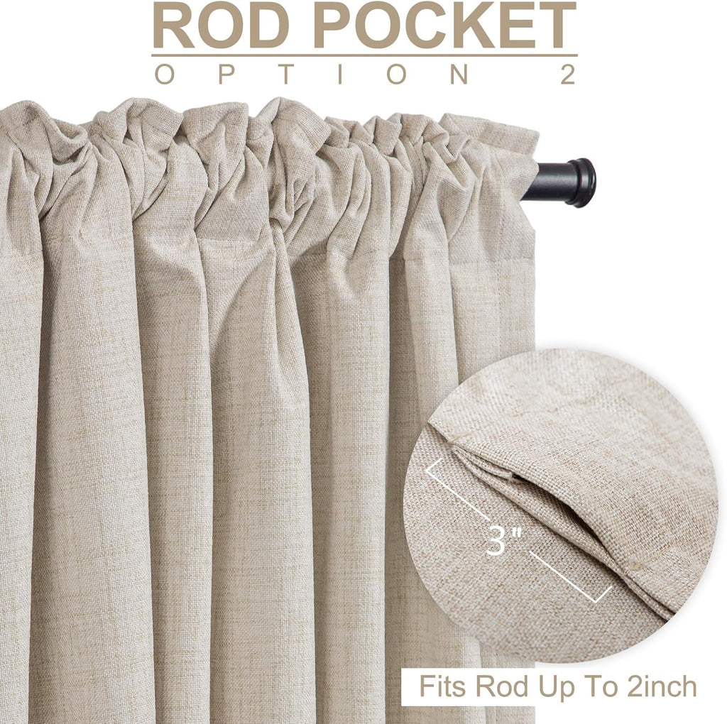 Linen Textured Total Blackout Curtains for Bedroom 84 Inches Long, Back Tab/Rod Pocket Living Room Drapes, Thermal