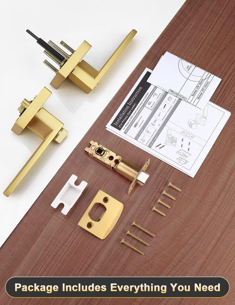 Gold Interior Privacy Door Handles Keyless with Lock, 6 Pack
