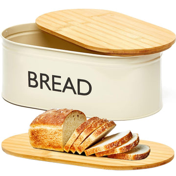 Bread Box - Premium Metal with Bamboo Lid