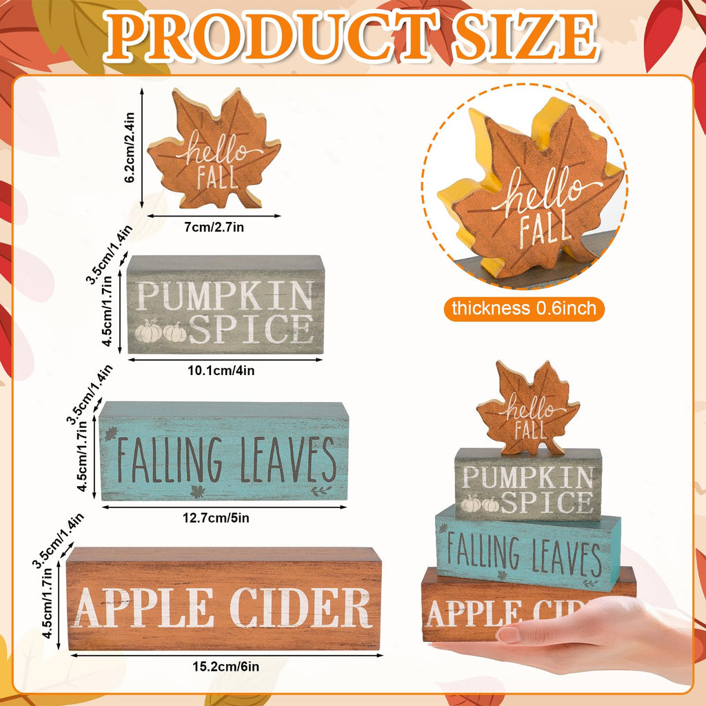 Fall Decorations Wooden Signs, 4 Sets Double Sided Rustic Farmhouse Fall Tiered Tray Decor, Pumpkin Spice Wooden