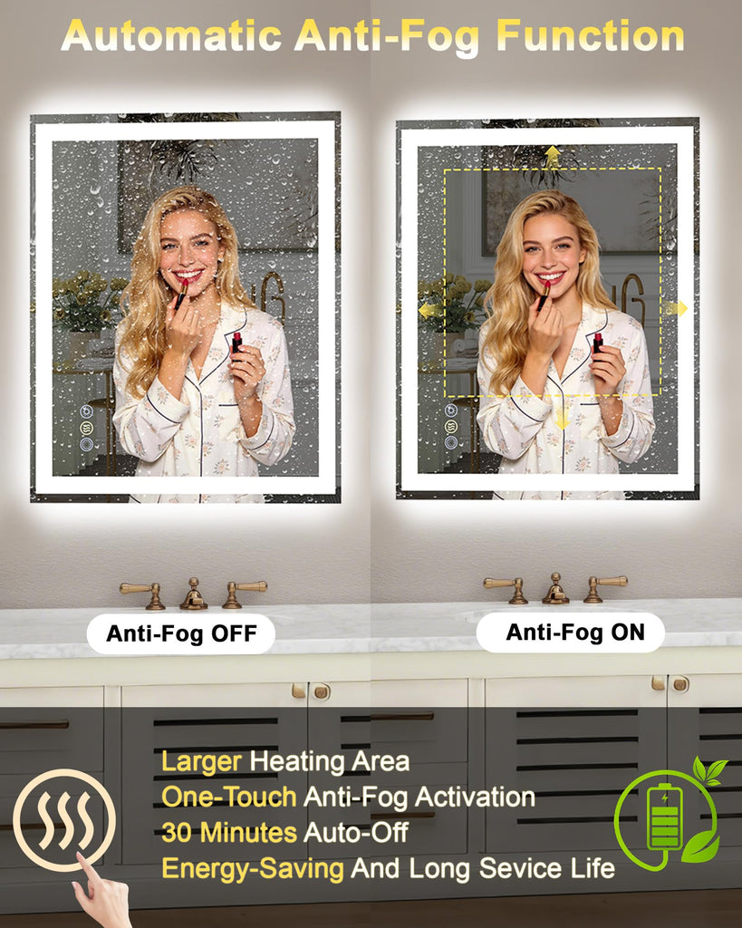 48x32 LED Bathroom Mirror, 6000LM, Separate Front and Back Lights