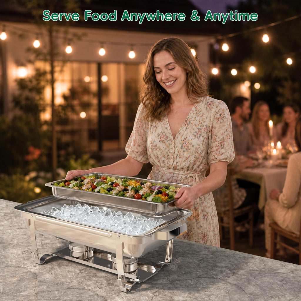 11Qt Chafing Dishes for Buffet, No Any Screws, 4 Pack, Silver