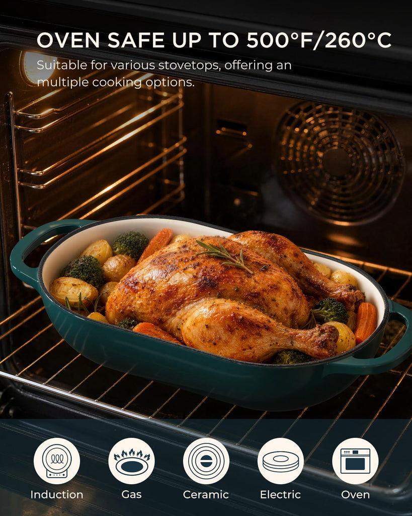 Enameled Cast Iron Dutch Oven for Bread Baking, 5QT Loaf Pan, Green