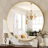 Round Mirror 30 Gold Wall Mounted Circle Mirrors Vanity Mirror with Brushed Aluminum Alloy Frame Modern Decoration
