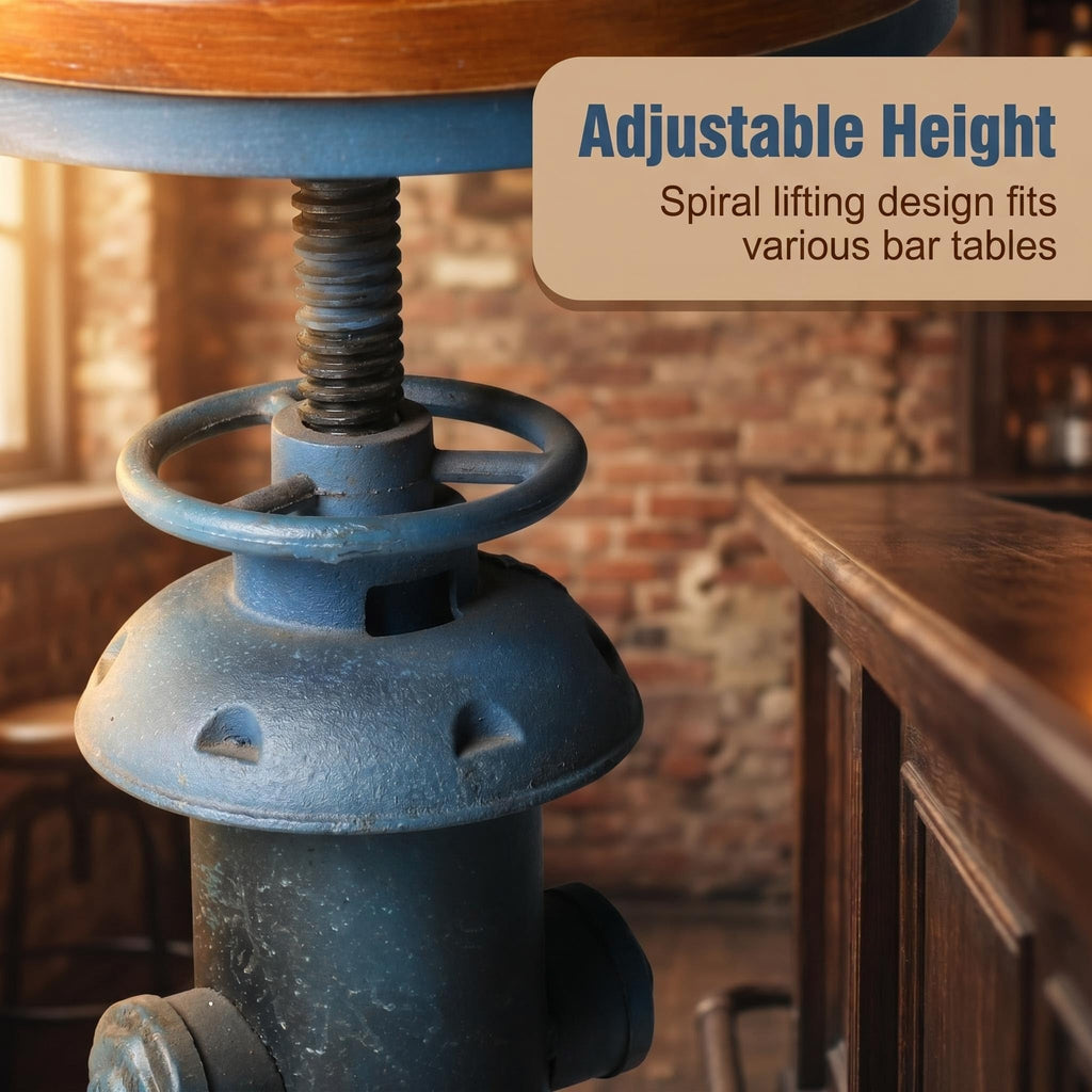 Industrial Vintage Fire Hydrant Bar Stool, Height Adjustable Swivel Counter Stool with Solid Wood Seat, Distressed