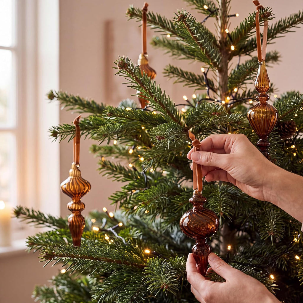 Vintage Glass Finial Christmas Ornaments, Dark Brown - Set of 12