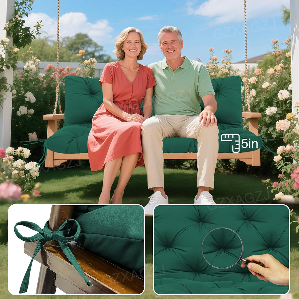 Outdoor Swing Cushions 48 inch Waterproof Porch Swing Cushions 2-3 Seater Replacement with Backrest and Ties Swing