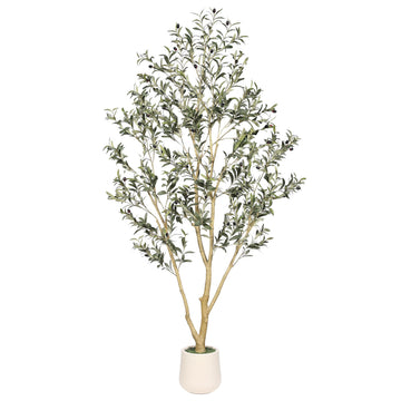 Olive Trees Artificial Indoor 7ft with White Tall Planter