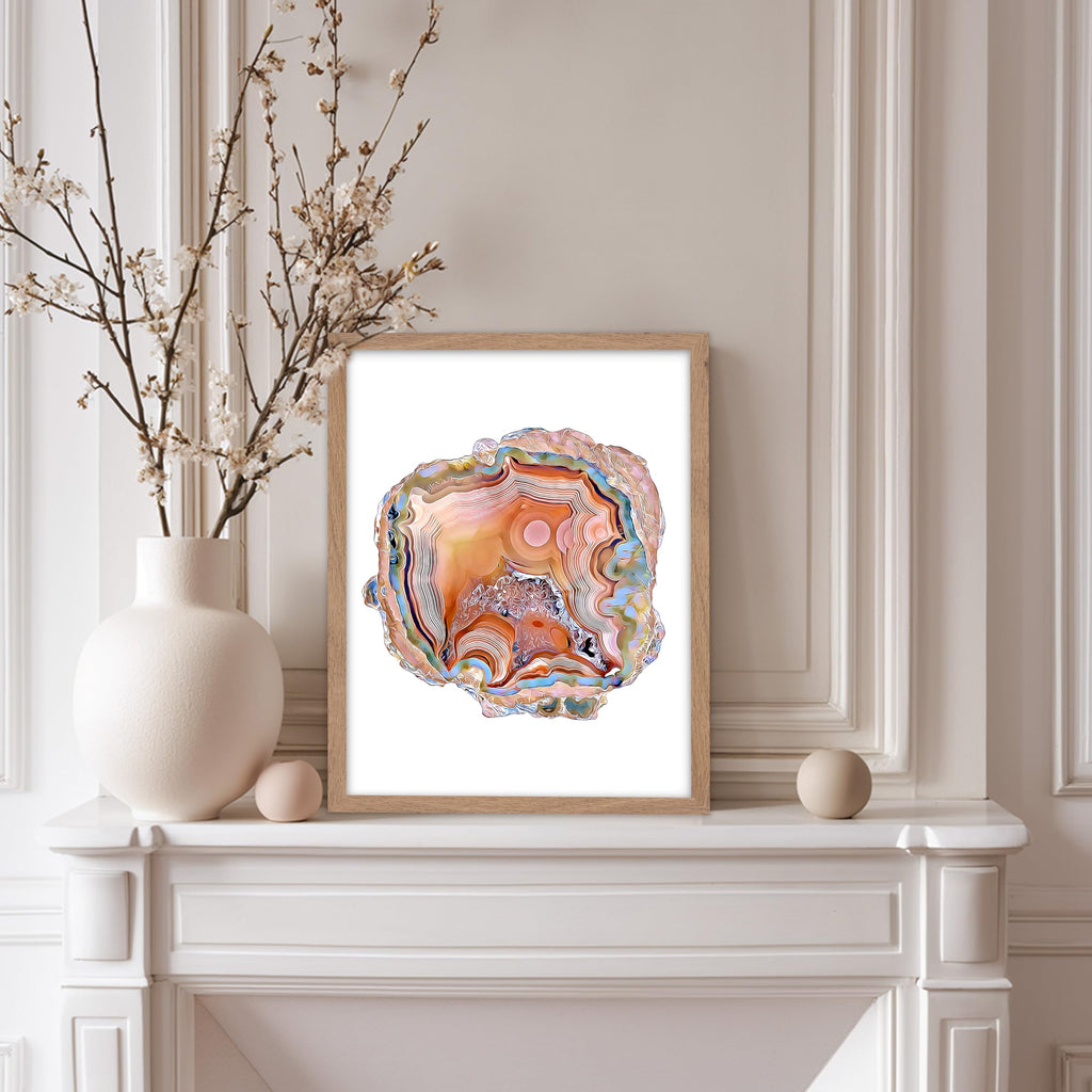 Vintage Illustration Poster - Retro Geology Print - Gift for Artist, Friend - Agate Slice, Crystals, Geode